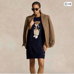 Polo Ralph Lauren Bear Crewneck Sweater Dress in Navy Blue